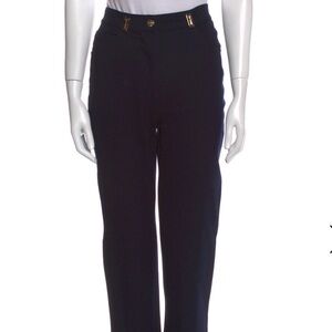 St John Sport Straight-Leg Black Dress Pants with Gold Accent